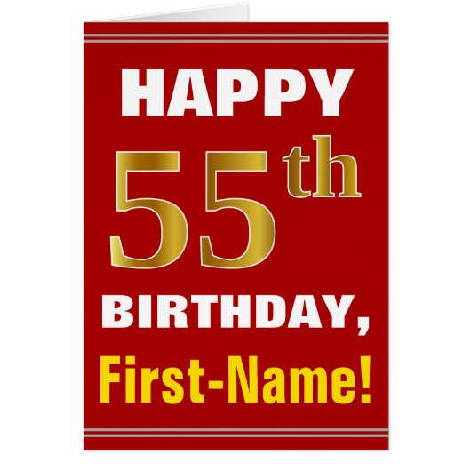Vet, rood, Faux Gold 55th Birthday met naam Kaart (Voorkant)