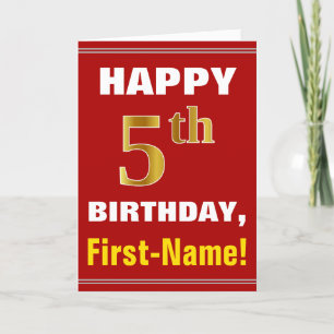 Vet, rood, Faux Gold 5th Birthday met naam Kaart