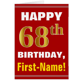 Vet, rood, Faux Gold 68th Birthday met naam Kaart