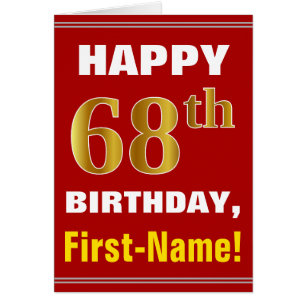 Vet, rood, Faux Gold 68th Birthday met naam Kaart