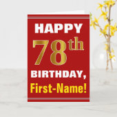 Vet, Rood, Faux Gold 78ste Verjaardag w / Naam Kaa Kaart (Gele Bloem)
