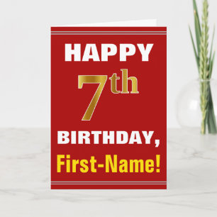 Vet, rood, Faux Gold 7th Birthday met naam Kaart