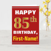 Vet, Rood, Faux Gold 85ste Verjaardag w / Naam Kaa Kaart (Gele Bloem)