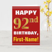 Vet, Rood, Faux Gold 92e Verjaardag w / Naam Kaart (Gele Bloem)