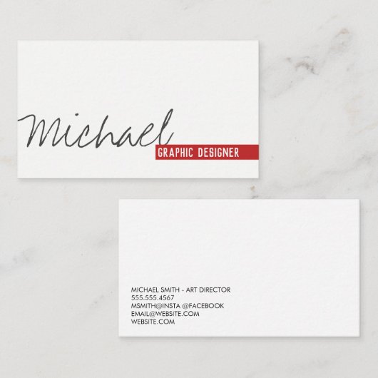 Vet Rood Geaccentueerde Handgeschreven Tekst Visitekaartje (Voorkant / Achterkant)