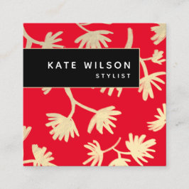 Vet rood goud artistiek bloemmotief vierkante visitekaartje