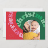 Vet Rood Groen Typografie Ovaal Een Foto Kerst Feestdagenkaart (Voorkant)