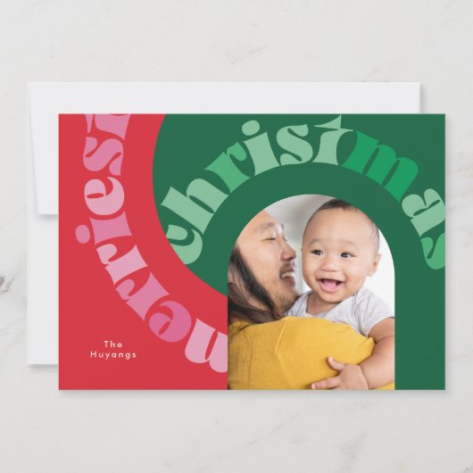 Vet Rood Groen Typografie Ovaal Een Foto Kerst Feestdagenkaart (Voorkant)