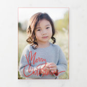 Vet Rood Kalligrafie Script Vakantie Fotokaart Drieluik Uitnodiging (Cover)