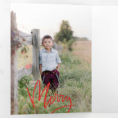 Vet Rood Kalligrafie Script Vakantie Fotokaart Drieluik Uitnodiging (Binnenzijde eerst)