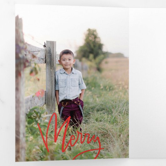 Vet Rood Kalligrafie Script Vakantie Fotokaart Drieluik Uitnodiging (Binnenzijde eerst)