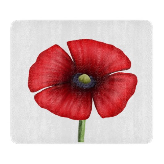 Vet Rood Klaproos Bloem Glas Snijplank (Voorkant)