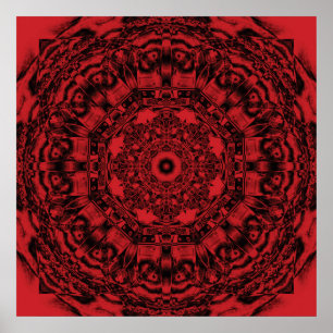 Vet Rood Mechanisch Abstract Mandala Art Poster
