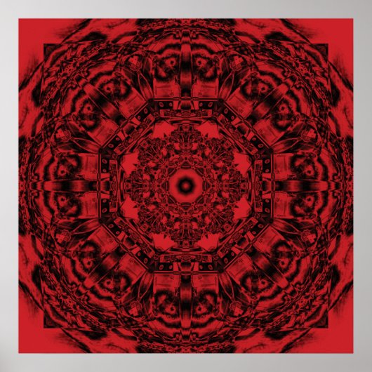 Vet Rood Mechanisch Abstract Mandala Art Poster (Voorkant)