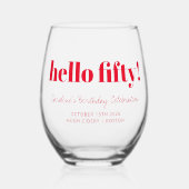 Vet Rood Modern 50ste Verjaardag Custom Wijnglas Zonder Voet (Voorkant)