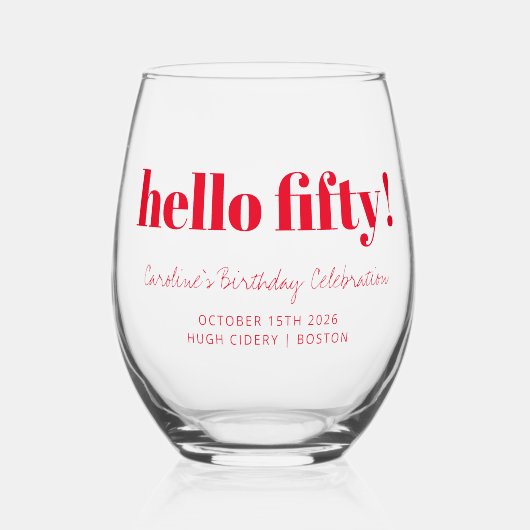 Vet Rood Modern 50ste Verjaardag Custom Wijnglas Zonder Voet (Voorkant)