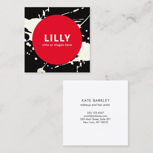 Vet rood modern geschilderd Abstract Vierkante Visitekaartje (Voorkant / Achterkant)