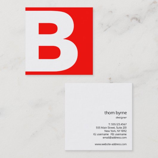 Vet rood modern professioneel monogram vierkante visitekaartje (Voorkant / Achterkant)