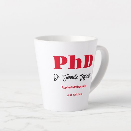Vet Rood Naam PhD Afstuderen Latte Mok (Rechterhoek)