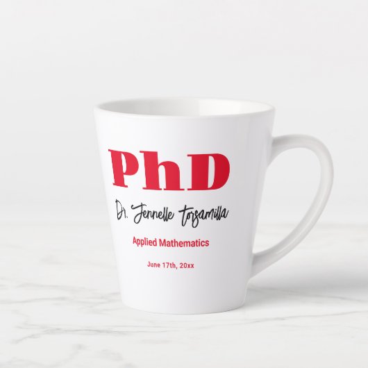 Vet Rood Naam PhD Afstuderen Latte Mok (Rechts)