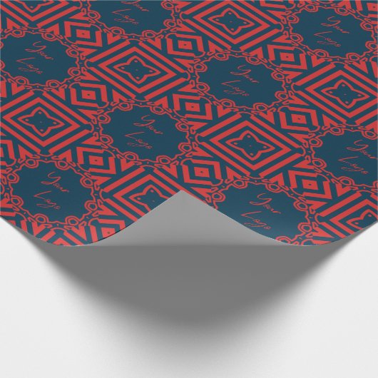 Vet Rood op Navy Pattern Custom Business Logo Cadeaupapier (Hoek)