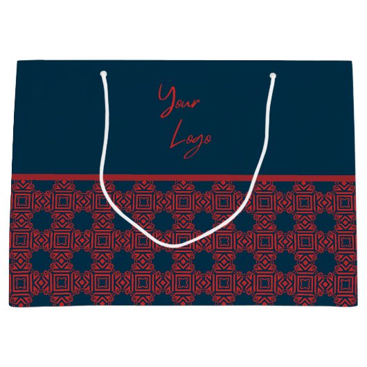Vet Rood op Navy Pattern Custom Business Logo Groot Cadeauzakje (Voorkant)