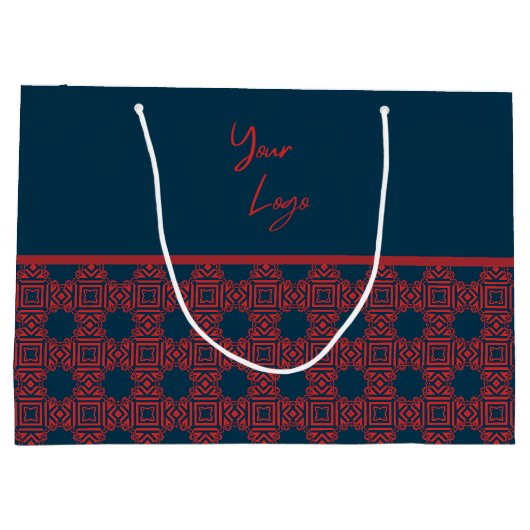 Vet Rood op Navy Pattern Custom Business Logo Groot Cadeauzakje (Achterkant)