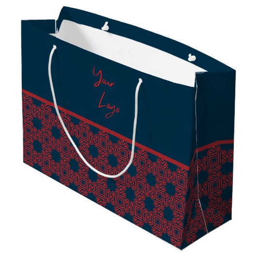 Vet Rood op Navy Pattern Custom Business Logo Groot Cadeauzakje (Achterkant Gekanteld)