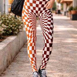 Vet Rood Oranje Dambord Illusie Patroon Leggings