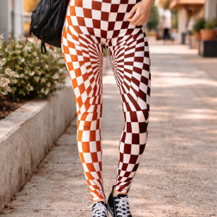 Vet Rood Oranje Dambord Illusie Patroon Leggings