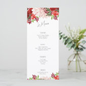 Vet Rood Roze Bloemen Vlak Bruiloft Menu (Staand voorkant)