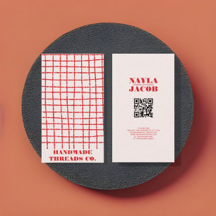 Vet Rood Roze Check Patroon QR-code voor handgemaa Visitekaartje