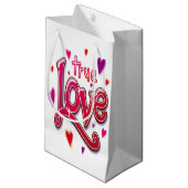 Vet rood roze script ware liefde klein cadeauzakje (Voorkant Gekanteld)