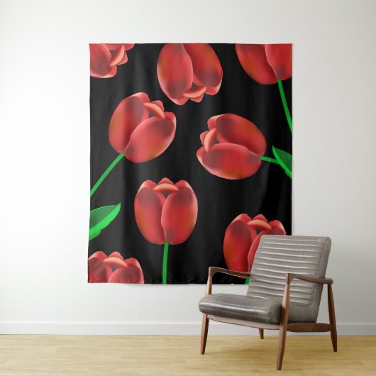 Vet Rood Tulpen & Zwart Wandkleed (In situ)