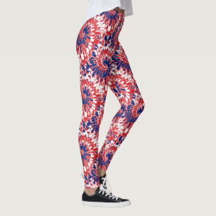 Vet rood wit blauw Fireworks-Stropdas-kleurstofpat Leggings