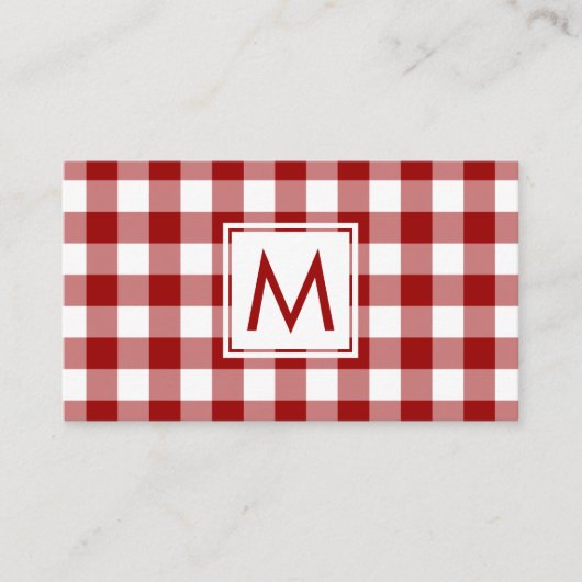 Vet Rood Wit Buffel Plaid Patroon Monogram Visitekaartje (Voorkant)