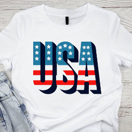 Vet Rood, Wit en Blauw USA Vlag Typografie T-shirt