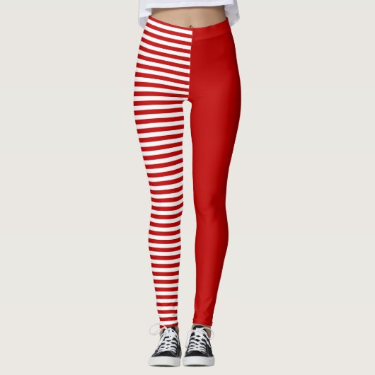 Vet Rood & Wit Gestreept Patroon Modern Minimalist Leggings (Voorkant)