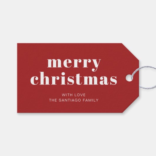Vet Rood Wit Vrolijk Kerstfeest Cadeaulabel (Voorkant (Horizontaal))