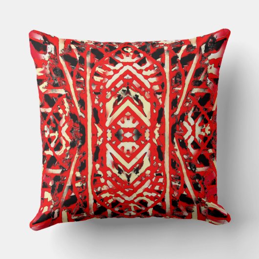 Vet Rood Zwart en Crème Multilayer Design Kussen (Achterkant)