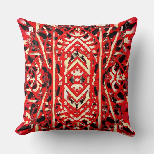 Vet Rood Zwart en Crème Multilayer Design Kussen (Voorkant)