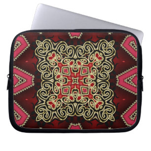 Vet Rood Zwart Goud Geometrisch Keltisch Laptop Sleeve