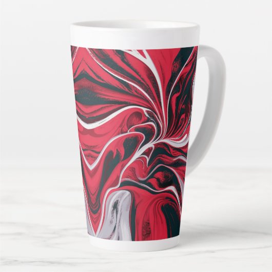 Vet Rood, Zwart & Wit Marmer | Latte Mok (Rechterhoek)