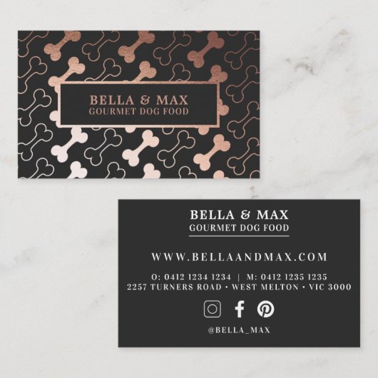 Vet Roos Gold Dog Bone Pattern Visitekaartje (Voorkant / Achterkant)