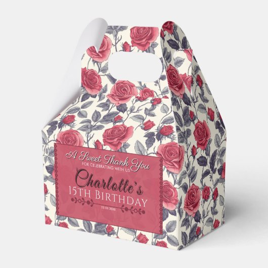 Vet Roos Verjaardag gunstbox voor tuinfeest Bedankdoosjes (Voorkant Zijde)