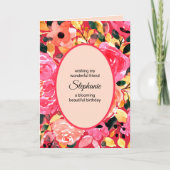 Vet roze Aangepaste Floral Waterverf Birthday Kaart (Voorkant)