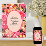 Vet roze Aangepaste Floral Waterverf Birthday Kaart<br><div class="desc">Gepersonaliseerde verjaardagskaart voor een vriend, moeder, zus of ander familielid van het vrouw. Dit gedurfde, waterverf floreel ontwerp heeft roos bloei, bloemen en bladeren in tinten roze, oranje en geel. De tekst aan de voorzijde is volledig bewerkbaar en luidt op dit moment: "Ik wens mijn prachtige vriend [name] een bloeiende...</div>