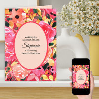 Vet roze Aangepaste Floral Waterverf Birthday