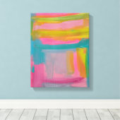 Vet Roze Blauw en Geel Abstract schilderen Canvas Afdruk (Insitu (Houten vloer))