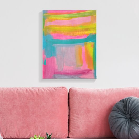 Vet Roze Blauw en Geel Abstract schilderen Canvas Afdruk (Insitu (Woonkamer))